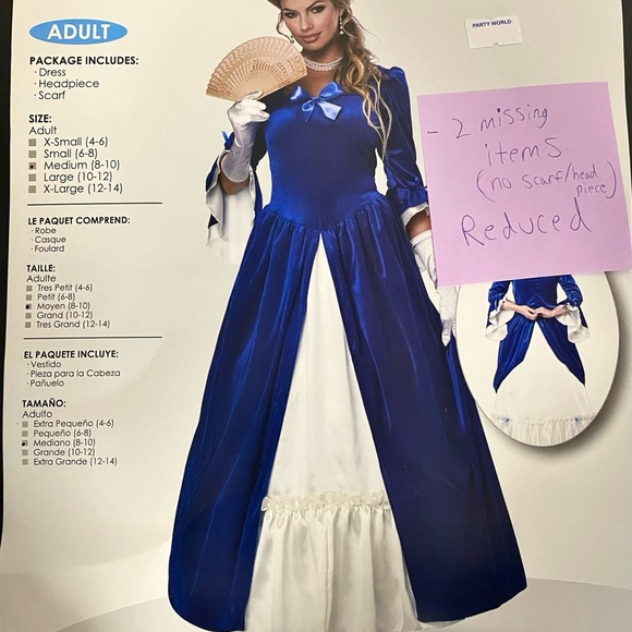 California Costumes Blue and White Colonial Era Dress/Martha Washington - Picture 5 of 5